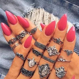 Silver turtle elephant ring set🐢🐘(16 rings)